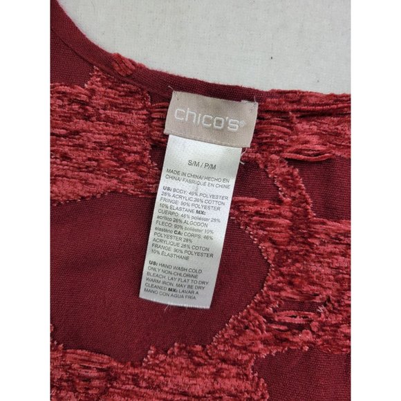 Chico's Women S/M Burgundy Leaf Jacquard Open Front Sweater Fringe Boho Festival - Picture 6 of 9